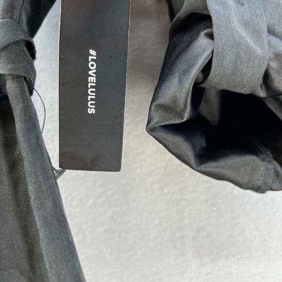 Lulus Dress Women's M Black Button Up Belted Adjustable Sleeve V-neck NWT - Picture 6 of 13